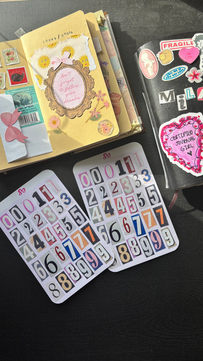 Vintage numbers sticker sheet