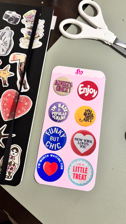 Vintage pins sticker sheet