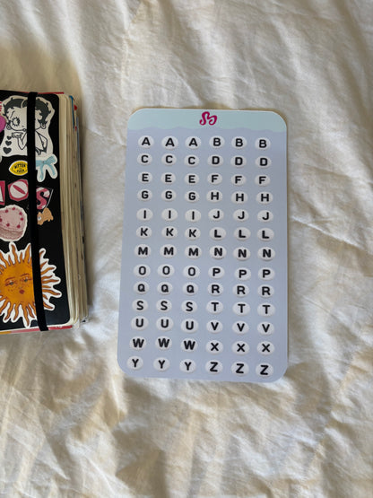 Bead letters sticker sheet